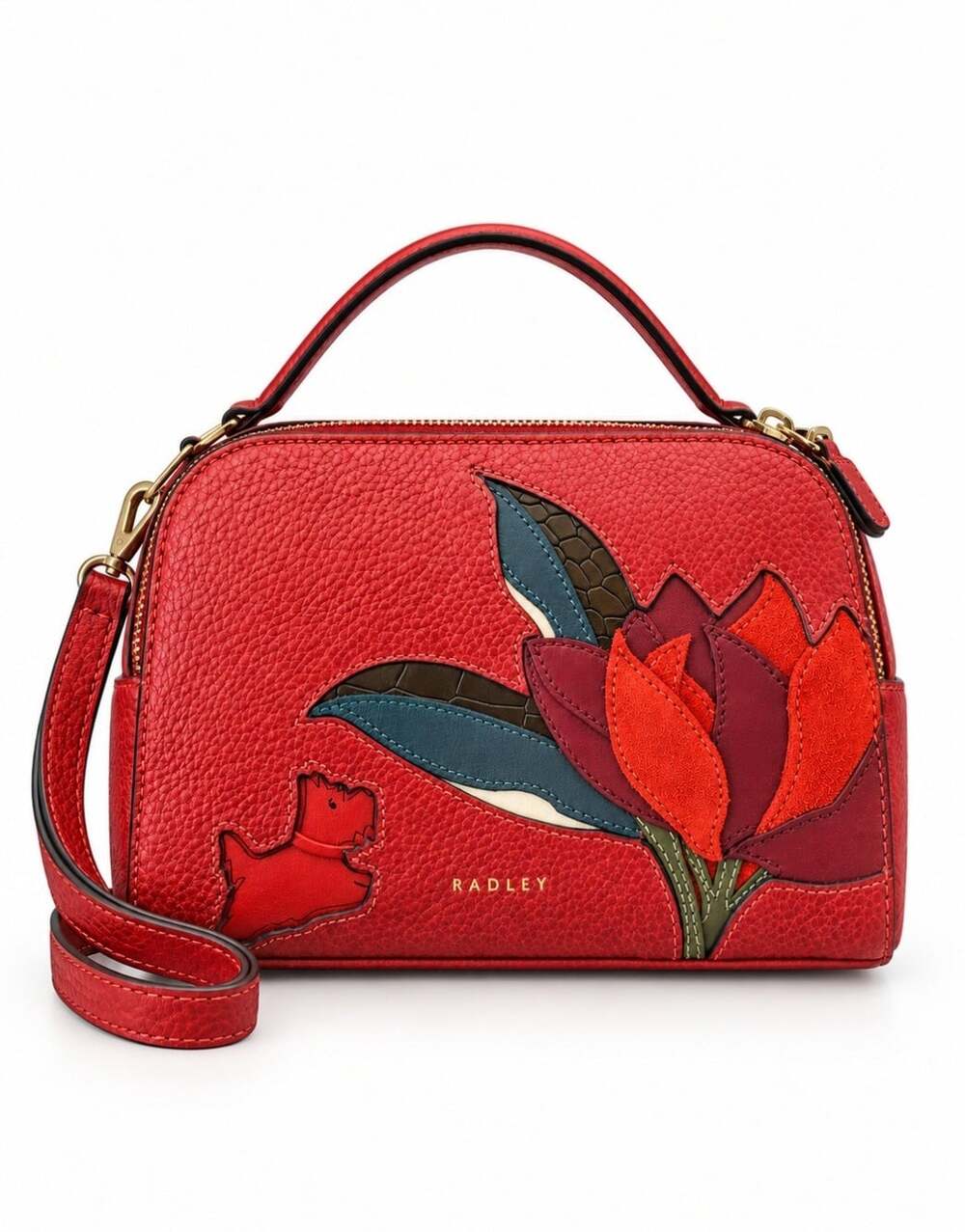 Radley London Nature Blooms Crossbody Bag NWT Red Leather Floral Scottie Rare